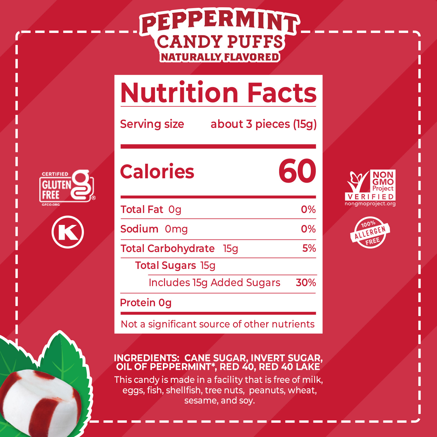 Red Bird Soft Peppermint Candy Puffs, Does Not Contain Any Allergens, 18 oz. Tub thumbnail 4
