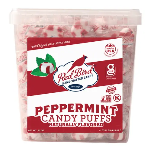 Red Bird Individually Wrapped Peppermint Candy Puffs, Gluten Free, Kosher, Non-GMO, 52 oz, Tub