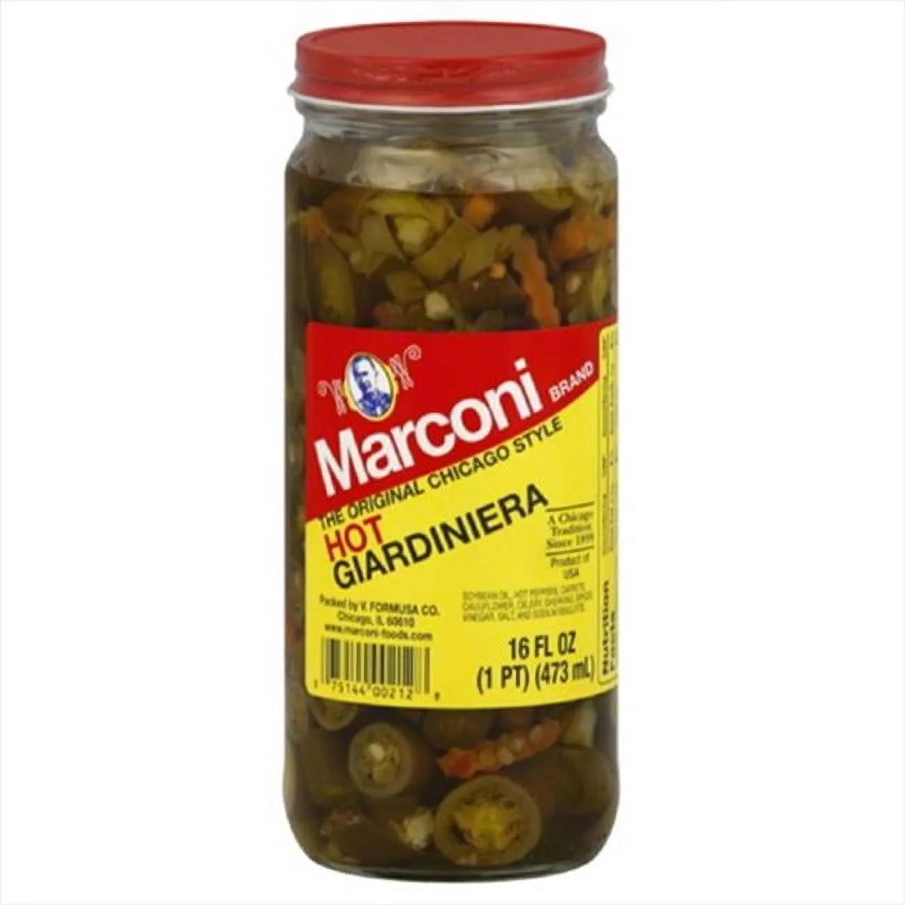 Marconi Original Chicago Style Hot Giardiniera, Shelf-Stable, 16 fl oz Jar