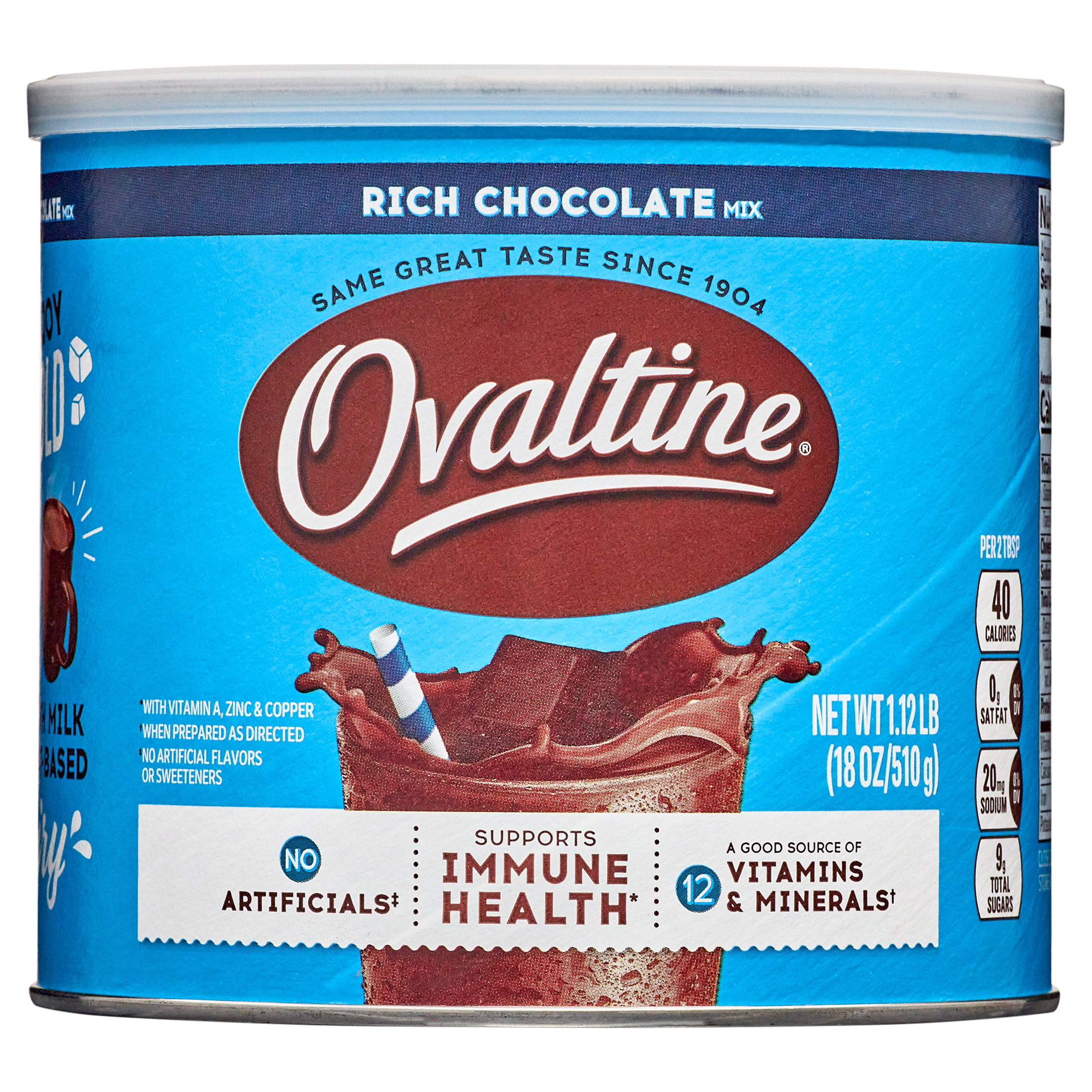 Ovaltine Rich Chocolate Drink Mix Powdered Drink Mix for Hot and Cold Milk, 18 oz