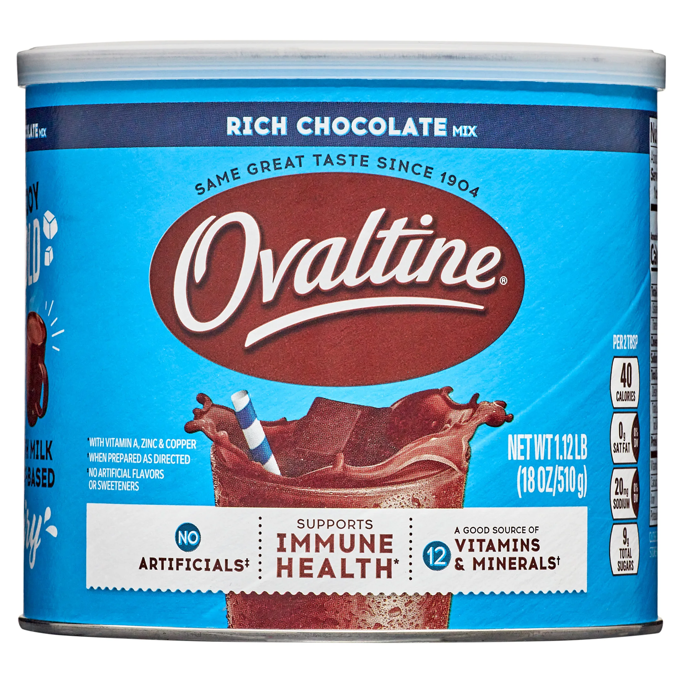 Ovaltine Rich Chocolate Drink Mix Powdered Drink Mix for Hot and Cold Milk, 18 oz