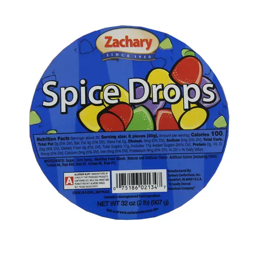 Zachary Spice Drops Tub 32 oz. Jelly Candy Regular Size Pieces thumbnail 2