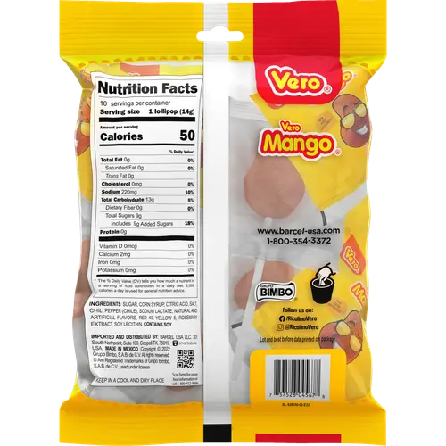 Dulces Vero Mango Candy Lollipops with Chili Pepper Powder, 10 Count Bag thumbnail 2