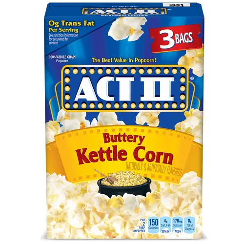 Act II Kettle Corn Microwave Popcorn, Sweet and Salty Popcorn, 2.75 oz, 3 Count