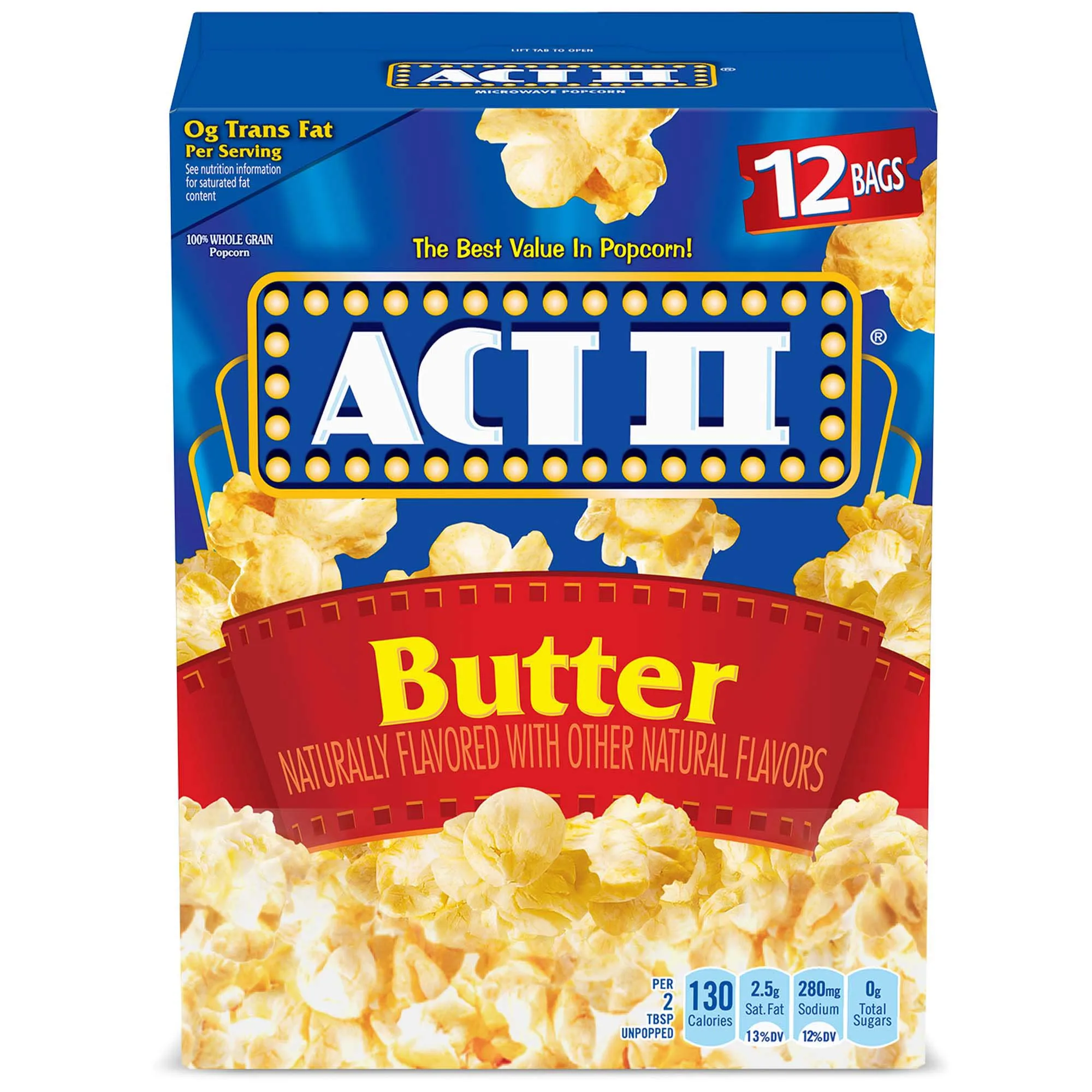 Act II Butter Microwave Popcorn, Butter Popcorn, 2.75 oz, 12 Count