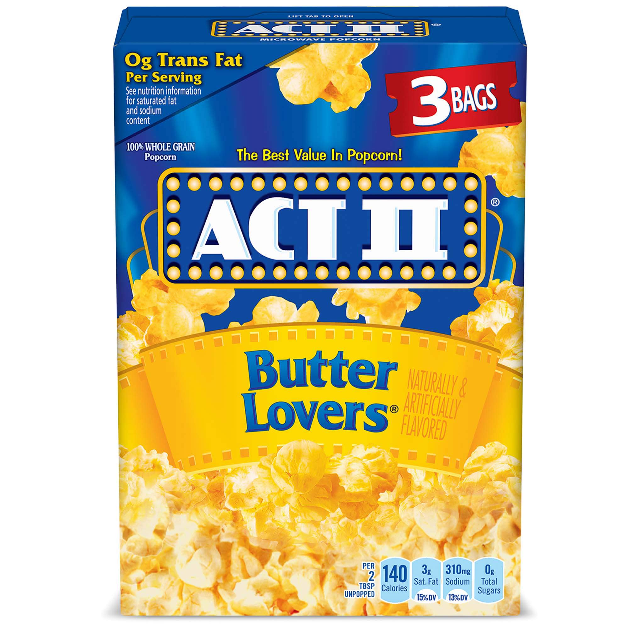 Act II Butter Lovers Microwave Popcorn, 2.75 oz, 3 Count