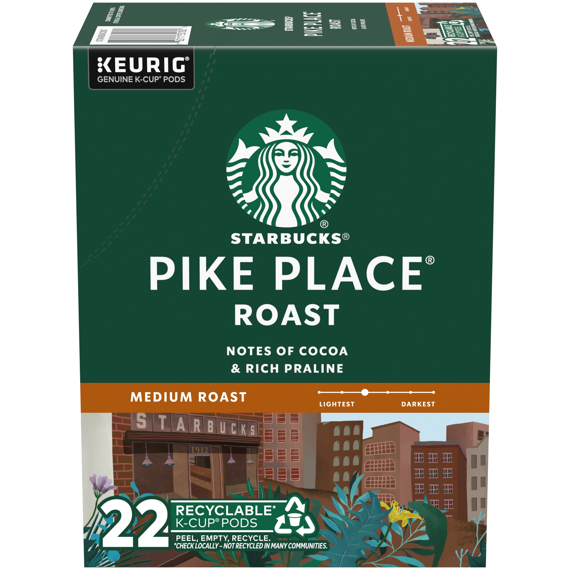 Starbucks Pike Place Roast, Medium Roast Keurig K-Cup Single Serve Coffee Pods, 22 Count