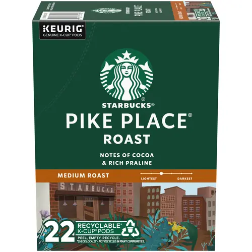 Starbucks Pike Place Roast, Medium Roast Keurig K-Cup Single Serve Coffee Pods, 22 Count