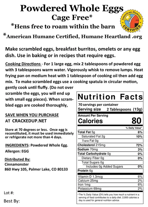 Whole Powdered Egg, 2 Pack, 4 Pounds Total, Makes 140 Large Eggs, Farm Fresh Eggs, Best Prices, Emergency, Survival, Camping, Lo thumbnail 2