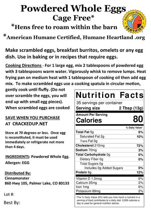 1 Pound (16 oz) Whole Powdered Eggs, WHY PAY MORE? Freshest Eggs, Fast Priority Shipping, Makes 35 Large Eggs, MADE IN THE USA!  thumbnail 2