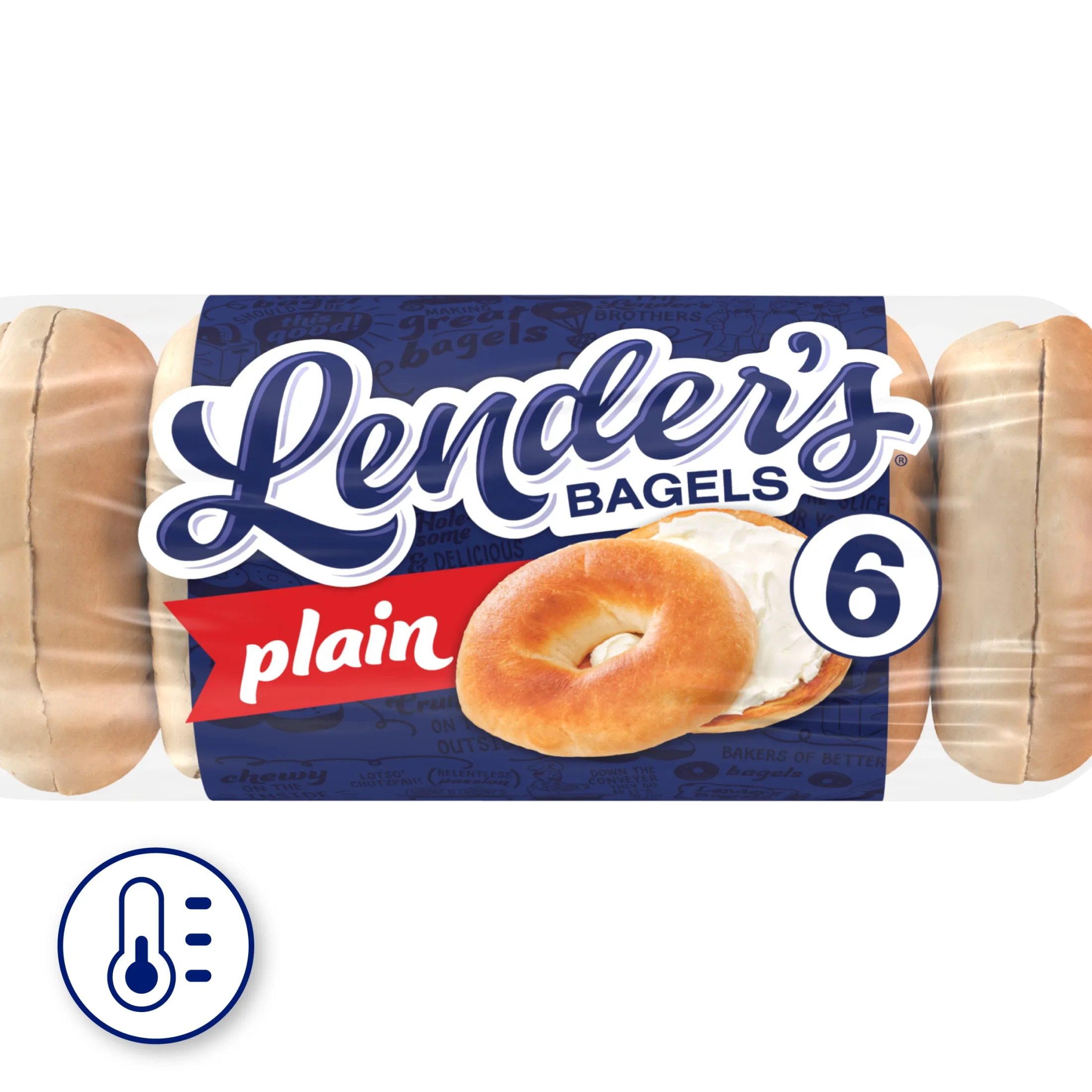 Lender's Original Plain Bagels, 6 count, Pre-sliced Refrigerated Bagels, 17.1 oz Bag
