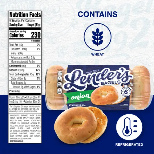 Lender's Onion Bagels, 6 count, Pre-sliced Refrigerated Bagels, 17.1 oz Bag thumbnail 4