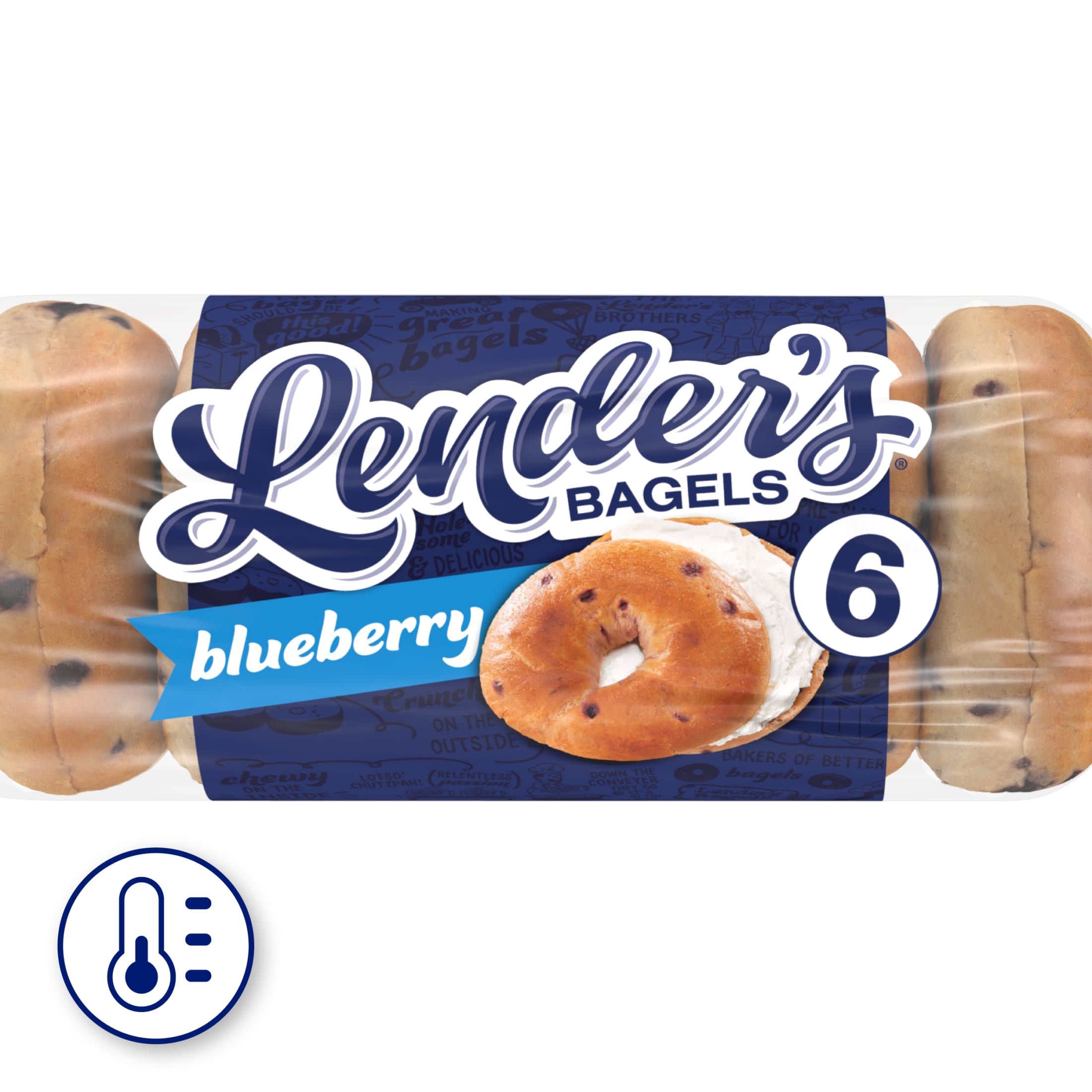 Lender's Original Blueberry Bagels, 6 count, Pre-sliced Refrigerated Bagels, 17.1 oz Bag