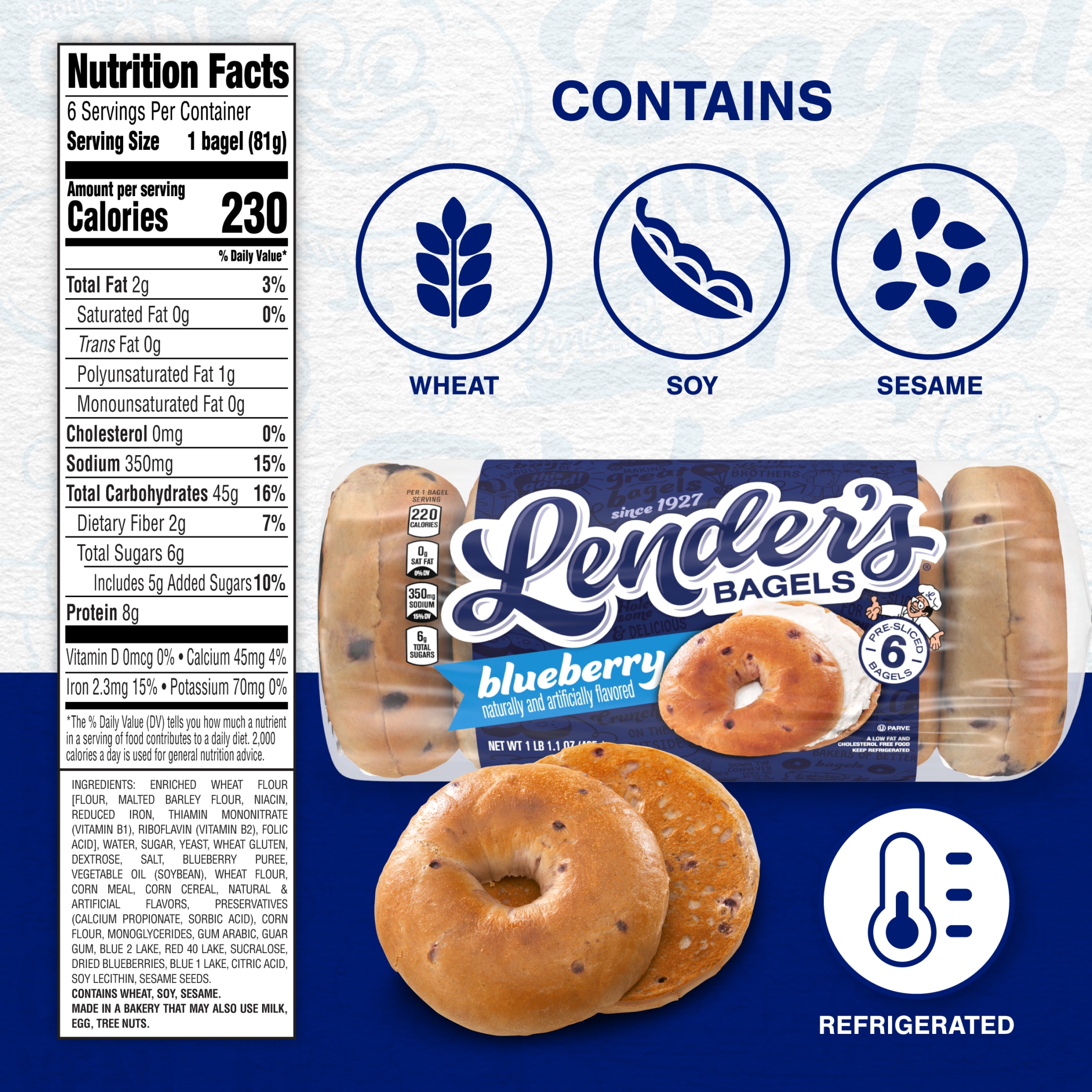 Lender's Original Blueberry Bagels, 6 count, Pre-sliced Refrigerated Bagels, 17.1 oz Bag thumbnail 4