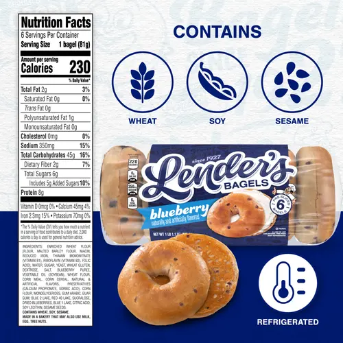 Lender's Original Blueberry Bagels, 6 count, Pre-sliced Refrigerated Bagels, 17.1 oz Bag thumbnail 4