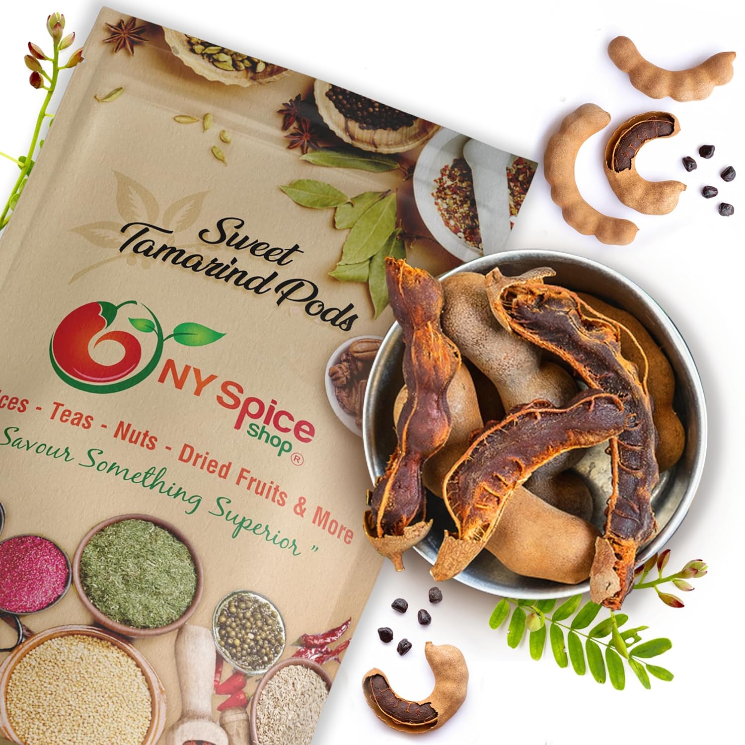 NY SPICE SHOP Whole Sweet Tamarind Pods - 3 Pound - Tamarind Candy - Tamarind Fruit - Tamarindo