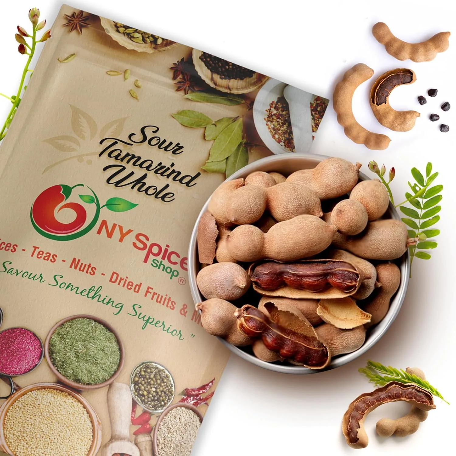 NY SPICE SHOP Sour Tamarind Whole - 5 Pound - Tamarind Pods - Thai Sour Tamarind - Tamarind Candy