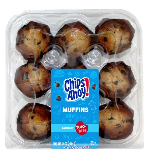 Two-Bite Chips Ahoy Muffins, 13 oz, 9 Count Clamshell, Shelf-Stable, Baked, Mini, Chewy, Soft