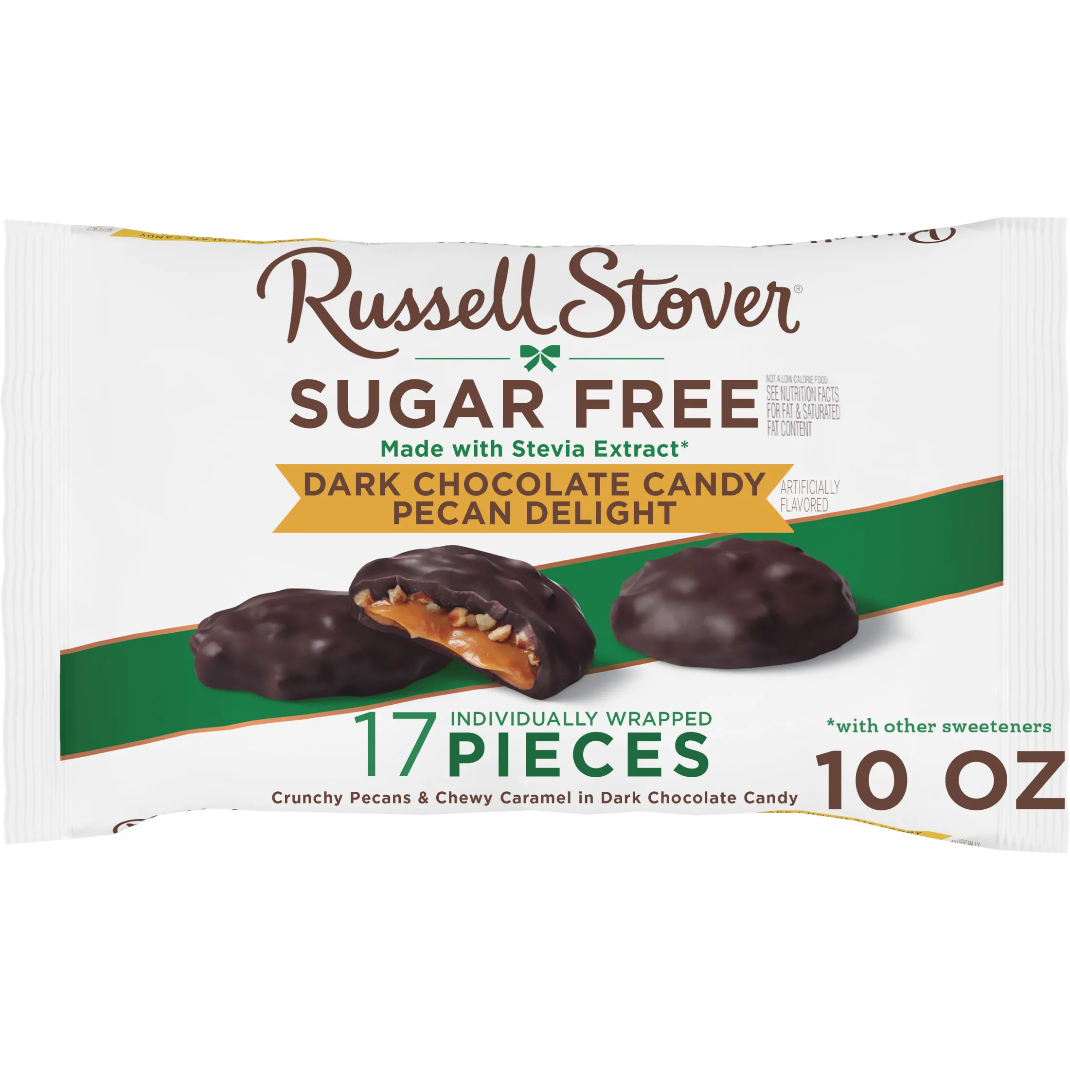 RUSSELL STOVER Sugar Free Dark Chocolate Pecan Delights Candy, 10 oz. bag (â‰ˆ 16 pieces)