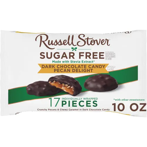 RUSSELL STOVER Sugar Free Dark Chocolate Pecan Delights Candy, 10 oz. bag (â‰ˆ 16 pieces)
