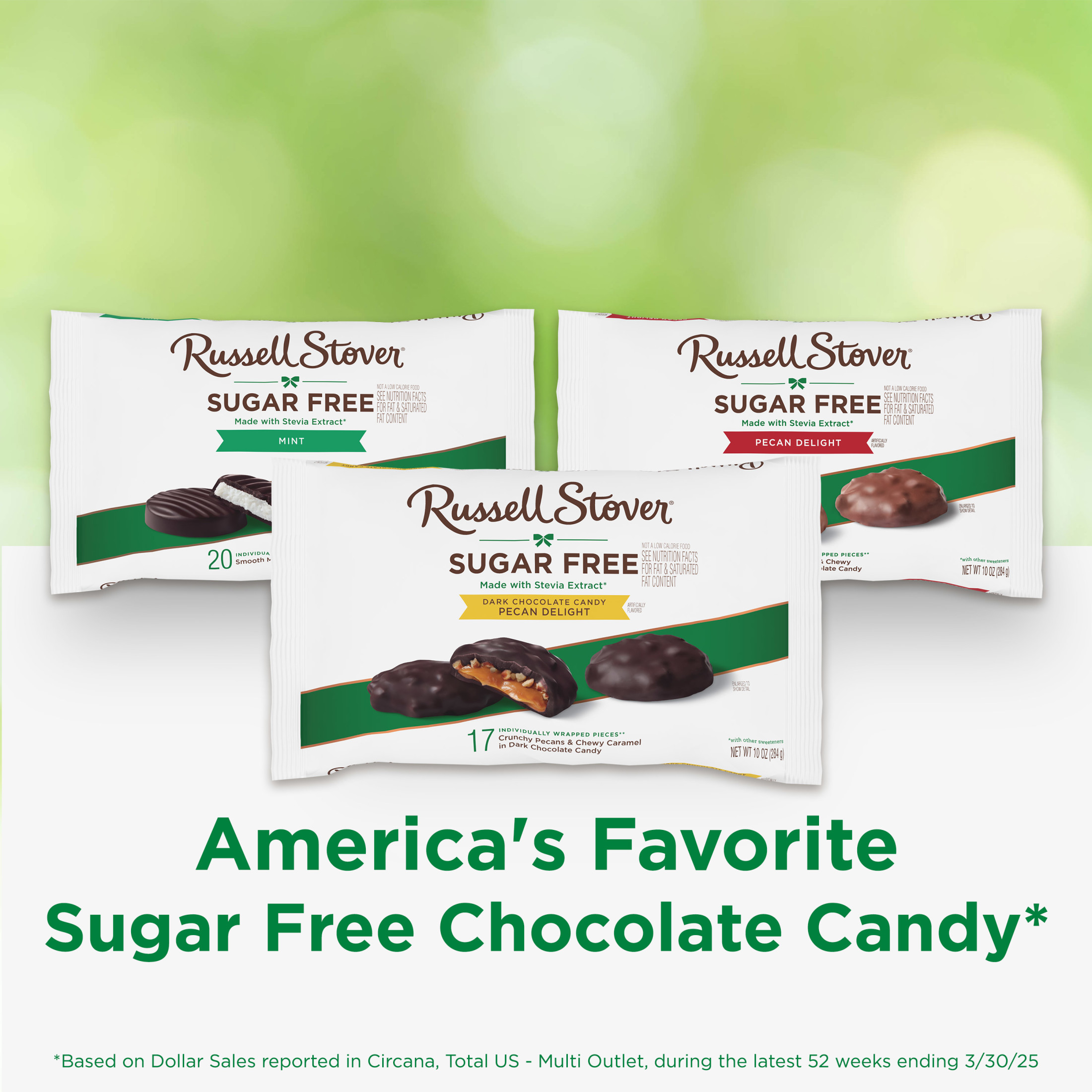 RUSSELL STOVER Sugar Free Dark Chocolate Pecan Delights Candy, 10 oz. bag (â‰ˆ 16 pieces) thumbnail 3