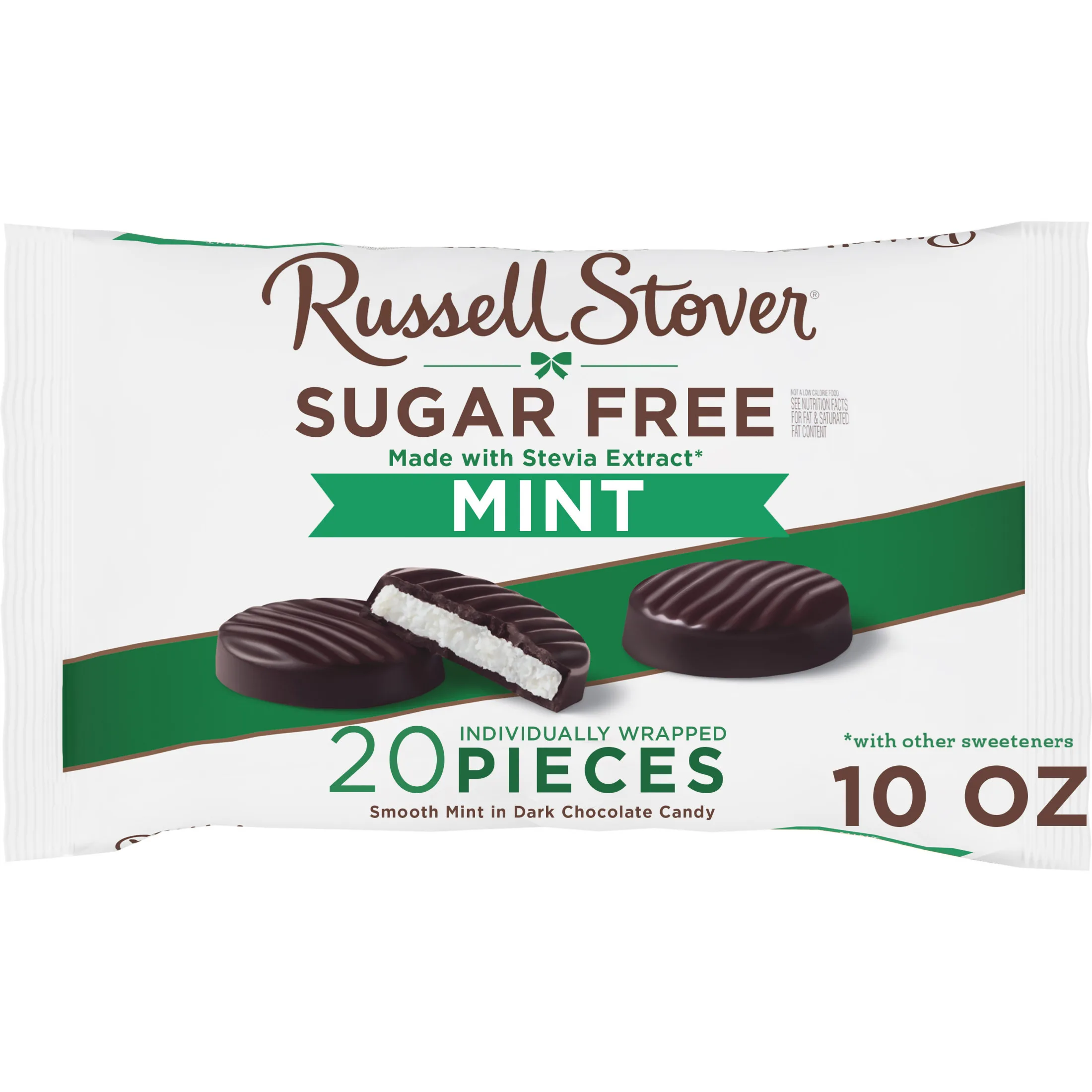 RUSSELL STOVER Sugar Free Dark Chocolate Mint Patties Candy, 10 oz. bag (â‰ˆ 20 pieces)