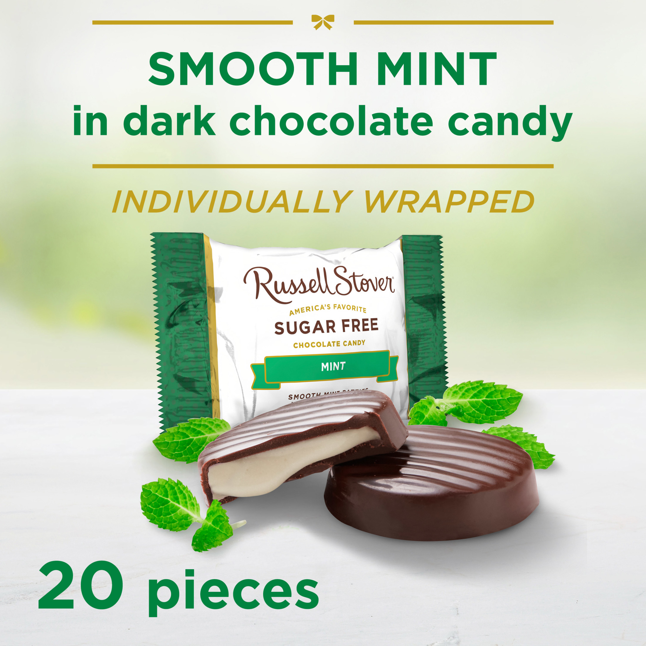 RUSSELL STOVER Sugar Free Dark Chocolate Mint Patties Candy, 10 oz. bag (â‰ˆ 20 pieces) thumbnail 2