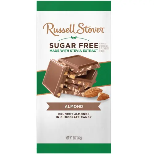 RUSSELL STOVER Sugar Free Almond Chocolate Candy Bar, 3 oz.