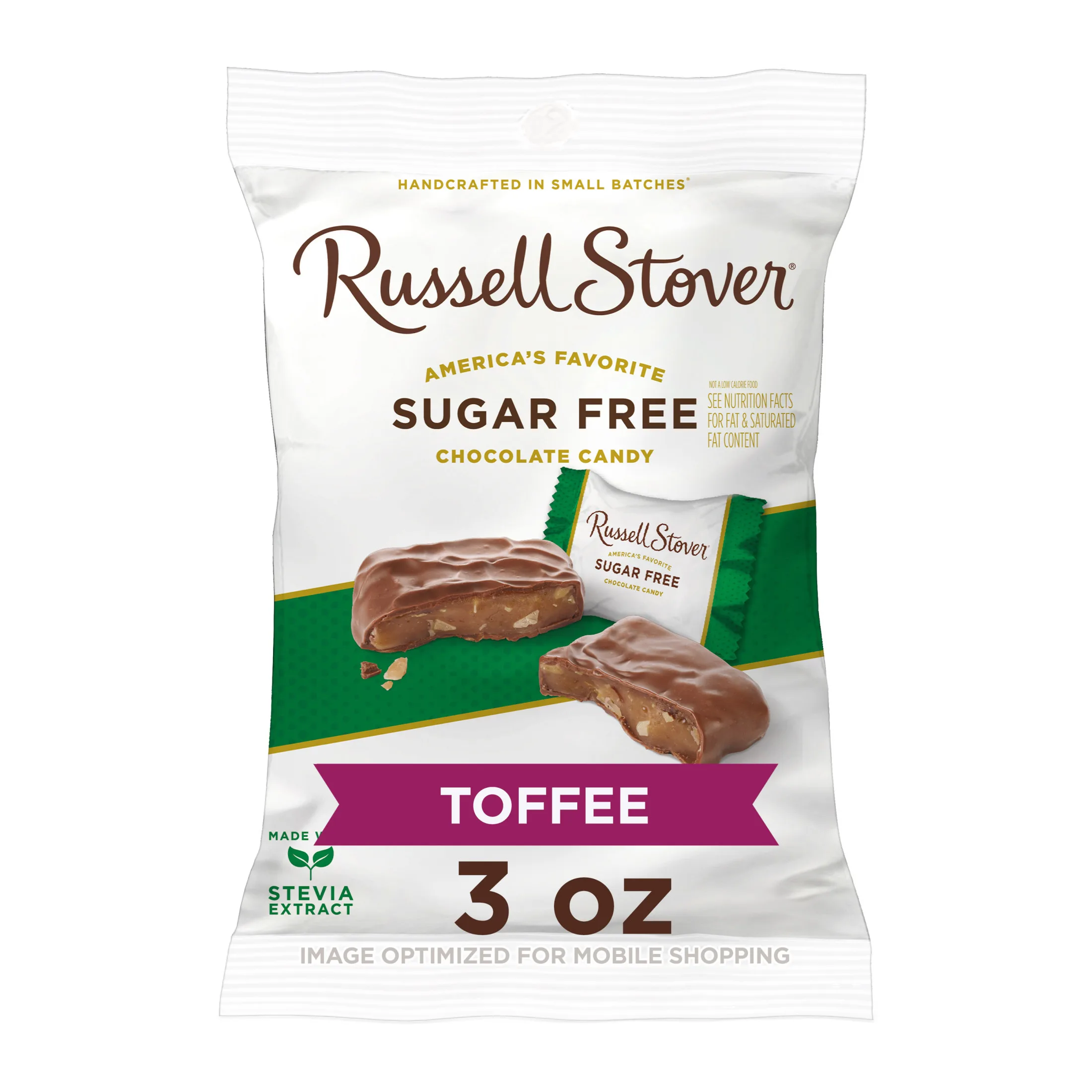RUSSELL STOVER Sugar Free Toffee Squares in Chocolate Candy, 3 oz. bag (â‰ˆ 6 pieces)
