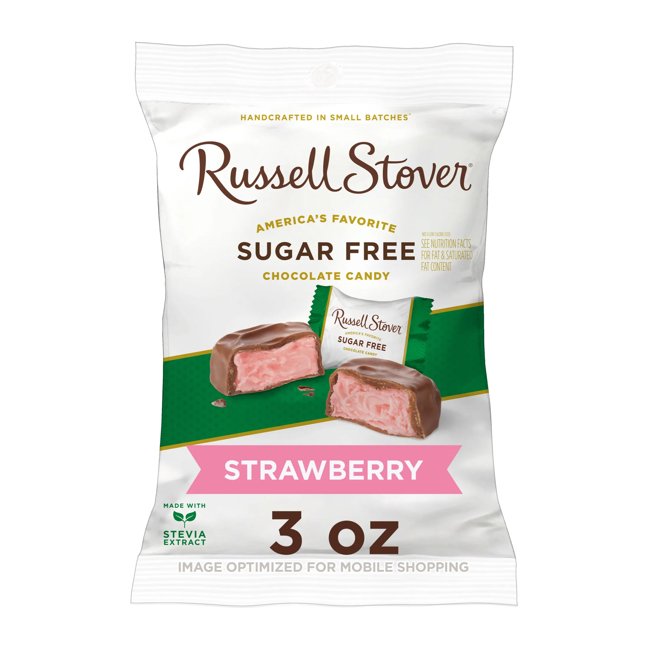 RUSSELL STOVER Sugar Free Strawberry Flavored CrÃ¨me Chocolate Candy, 3 oz. bag (â‰ˆ 6 pieces)