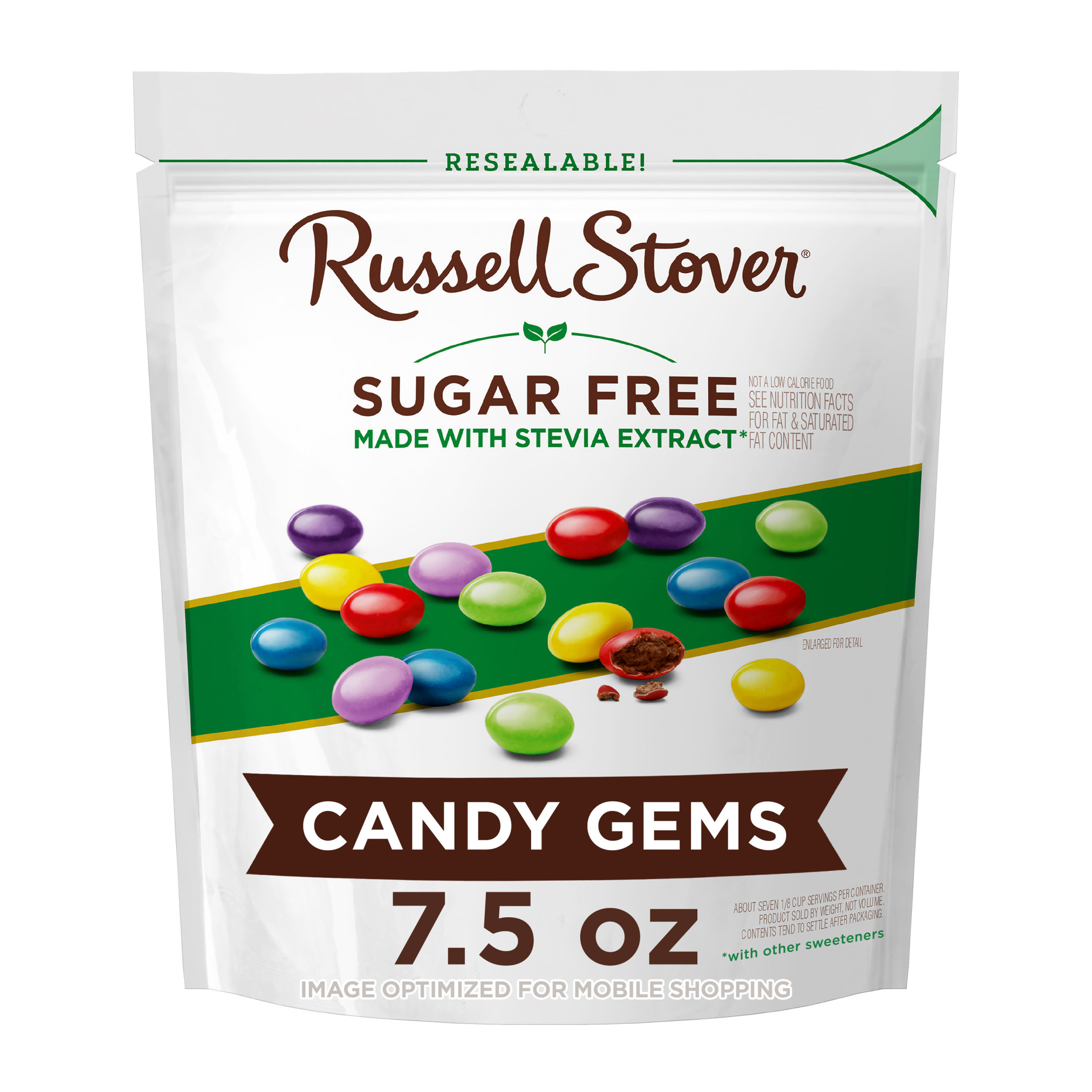 RUSSELL STOVER Sugar Free Chocolate Candy Gems, 7.5 oz. bag