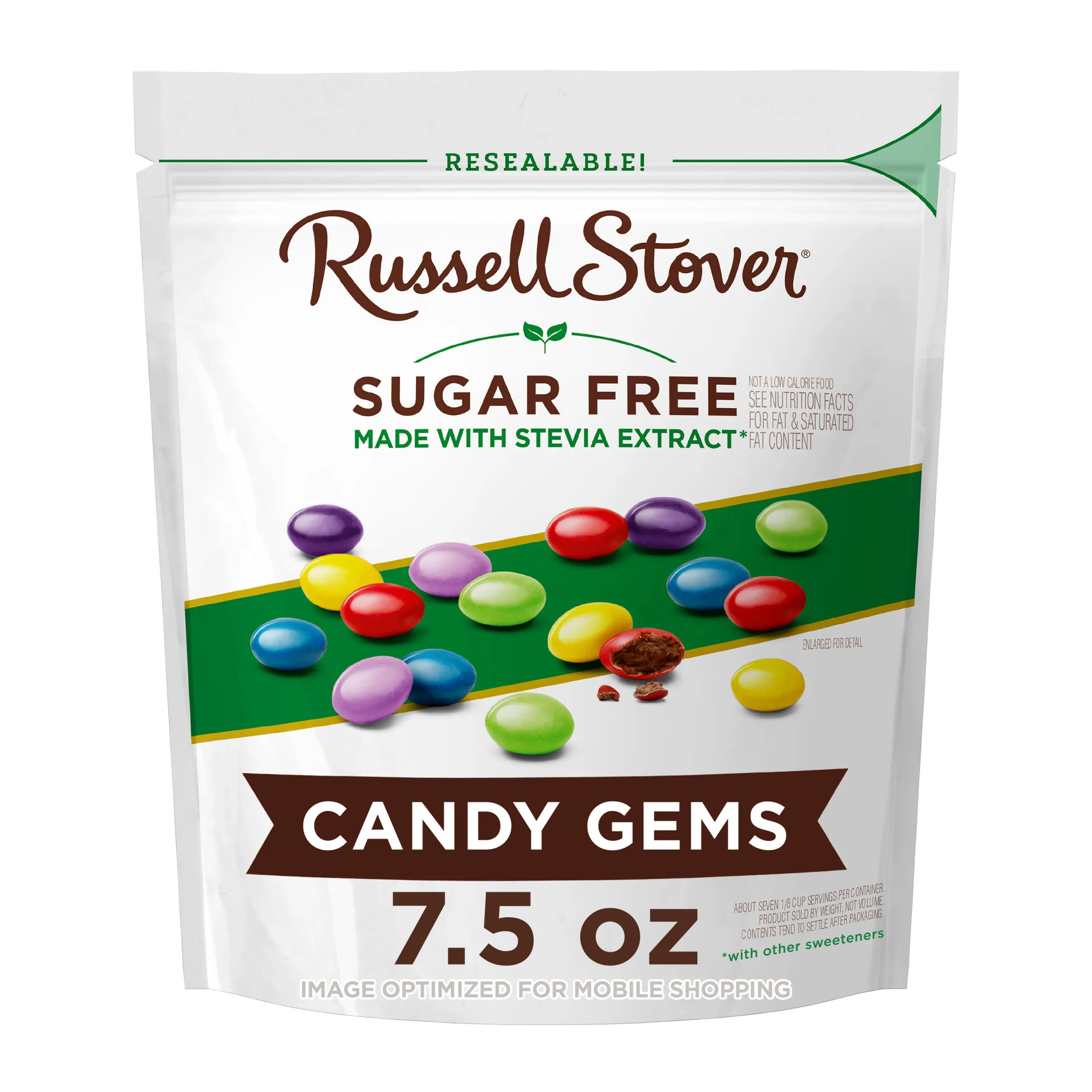 RUSSELL STOVER Sugar Free Chocolate Candy Gems, 7.5 oz. bag
