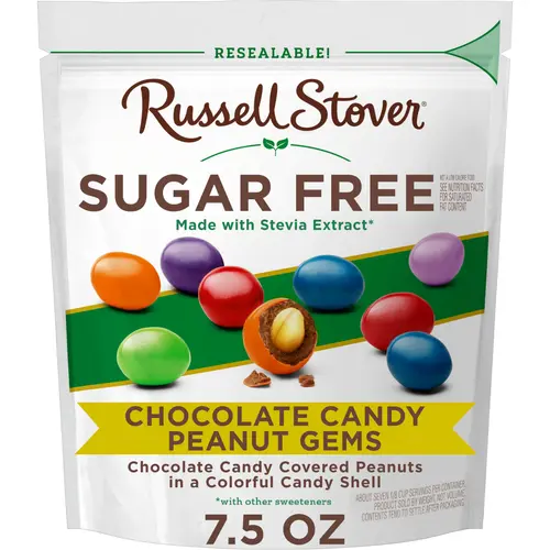 RUSSELL STOVER Sugar Free Chocolate Candy Coated Peanuts, 7.5 oz. bag