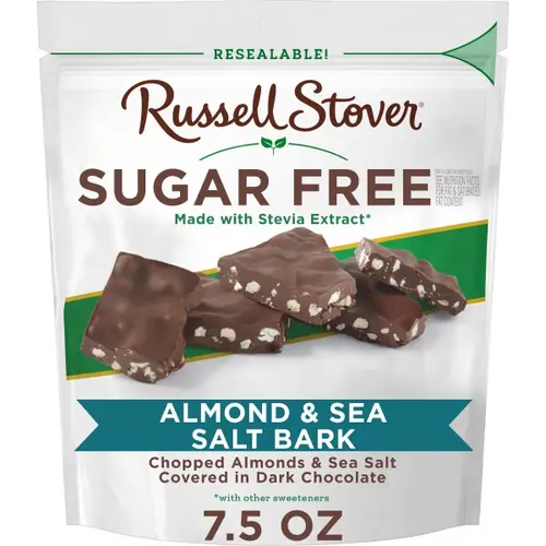 RUSSELL STOVER Sugar Free Dark Chocolate Almond & Sea Salt Bark, 7.5 oz bag (â‰ˆ 24 pieces) thumbnail 2