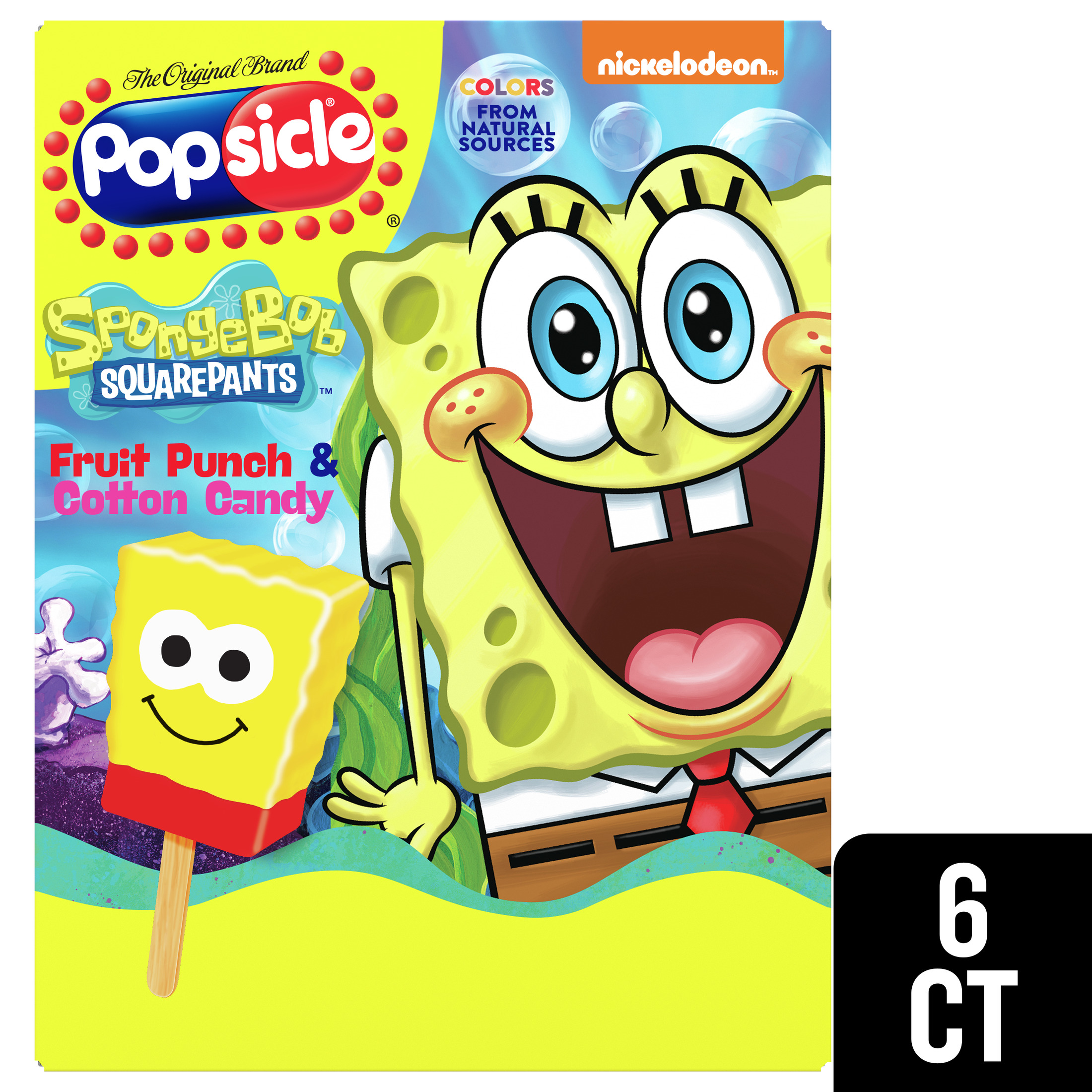 Popsicle SpongeBob SquarePants Frozen Confection Bars Colors from Natural Sources, 6 Count Box thumbnail 3