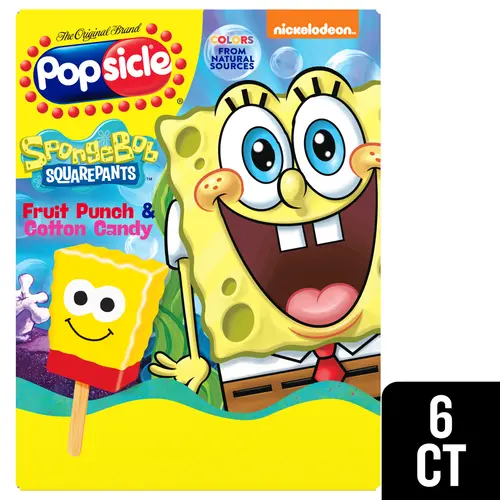 Popsicle SpongeBob SquarePants Frozen Confection Bars Colors from Natural Sources, 6 Count Box thumbnail 3