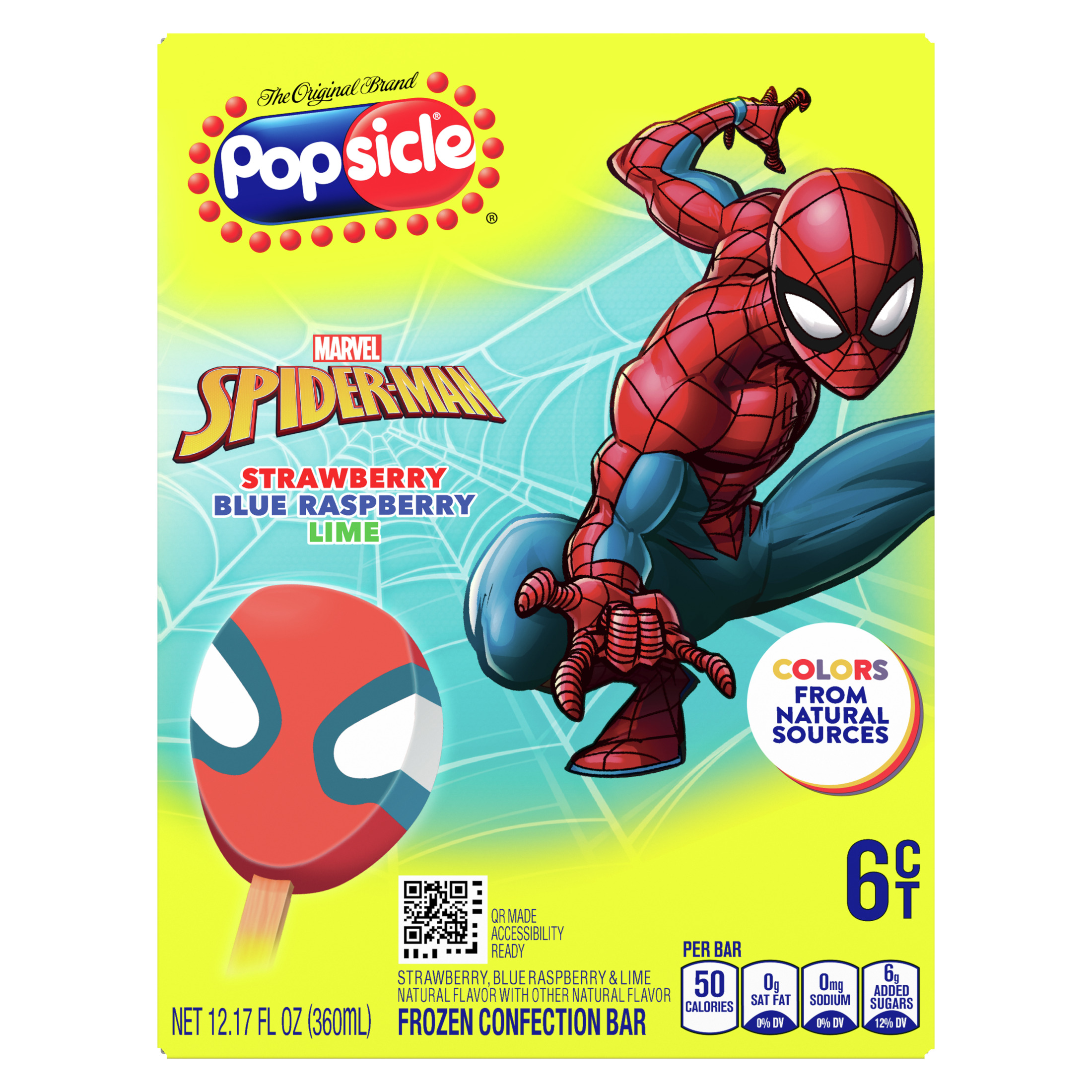 Popsicle Spiderman Frozen Confection Bars with Colors Made from Natural Sources, 12.17 fl oz 6 CT thumbnail 2
