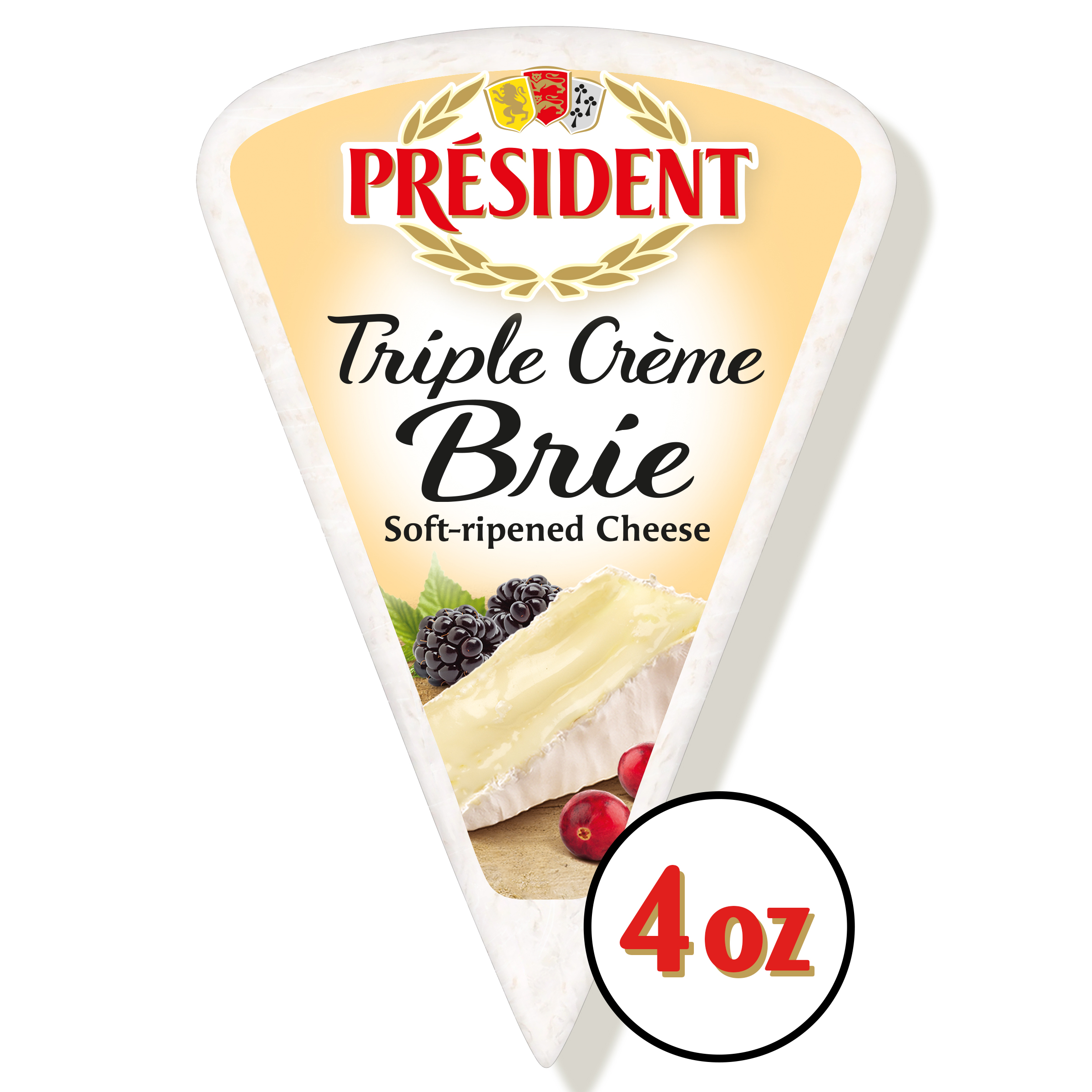 President Triple Cream Brie Cheese Wedge, 4 oz (Refrigerated)