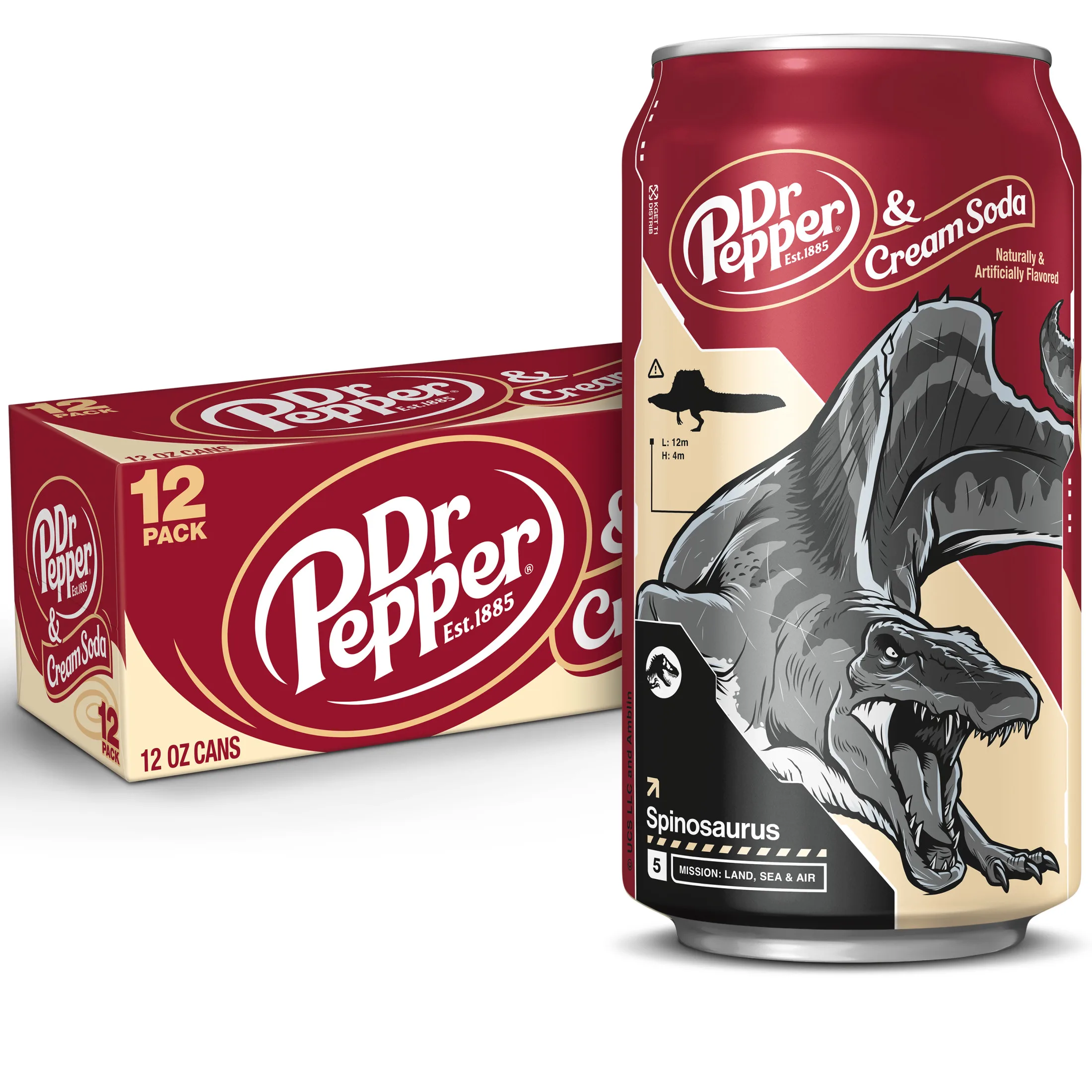 Dr Pepper & Cream Soda Pop, 12 fl oz, 12 Pack Cans, Jurassic World Rebirth Limited Edition