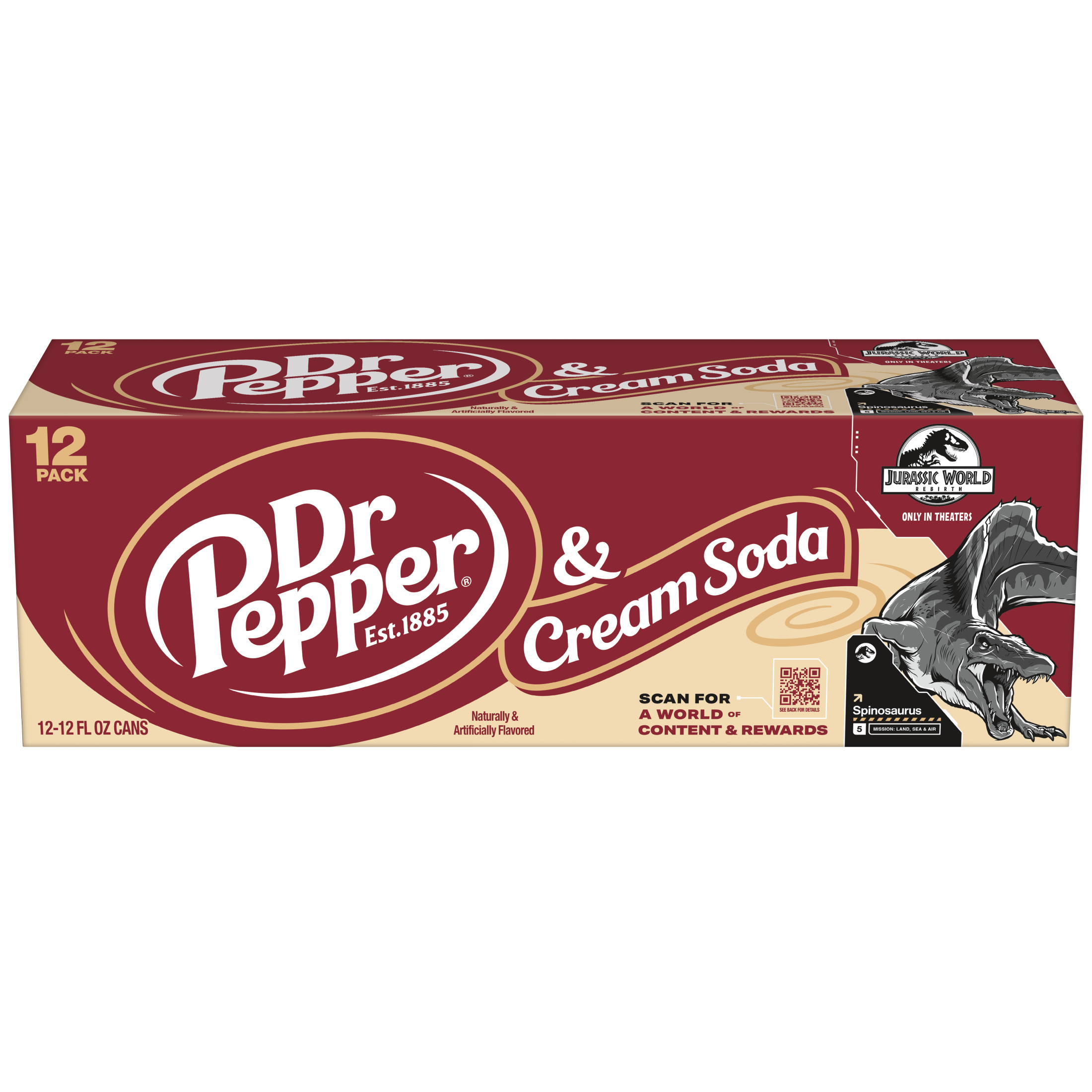 Dr Pepper & Cream Soda Pop, 12 fl oz, 12 Pack Cans, Jurassic World Rebirth Limited Edition thumbnail 4