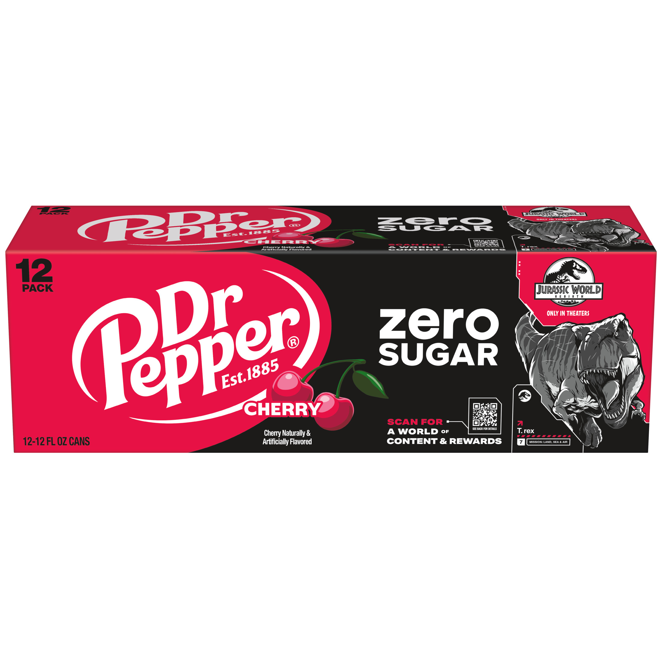 Dr Pepper Zero Sugar Cherry Soda Pop, 12 fl oz, 12 Pack Cans, Jurassic World Rebirth Limited Edition thumbnail 4