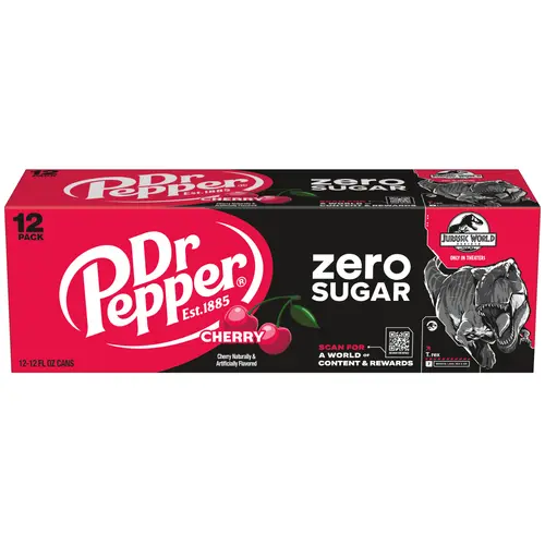 Dr Pepper Zero Sugar Cherry Soda Pop, 12 fl oz, 12 Pack Cans, Jurassic World Rebirth Limited Edition thumbnail 4