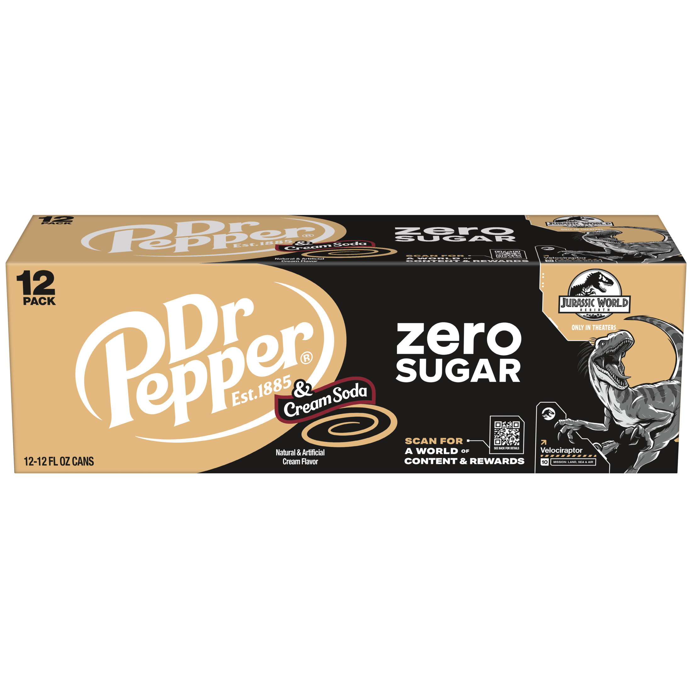 Dr Pepper & Cream Zero Sugar Soda Pop, 12 fl oz, 12 Pack Cans, Jurassic World Rebirth Limited Edition thumbnail 4