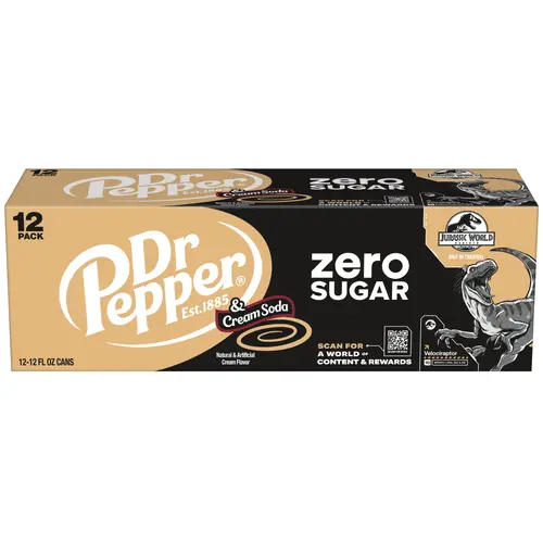 Dr Pepper & Cream Zero Sugar Soda Pop, 12 fl oz, 12 Pack Cans, Jurassic World Rebirth Limited Edition thumbnail 4