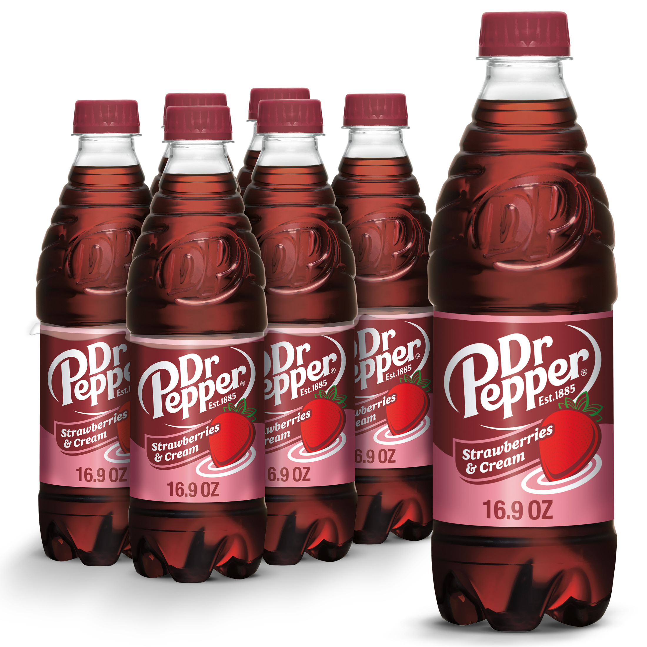 Dr Pepper Strawberries and Cream Soda Pop, 16.9 fl oz, 6 Pack Bottles