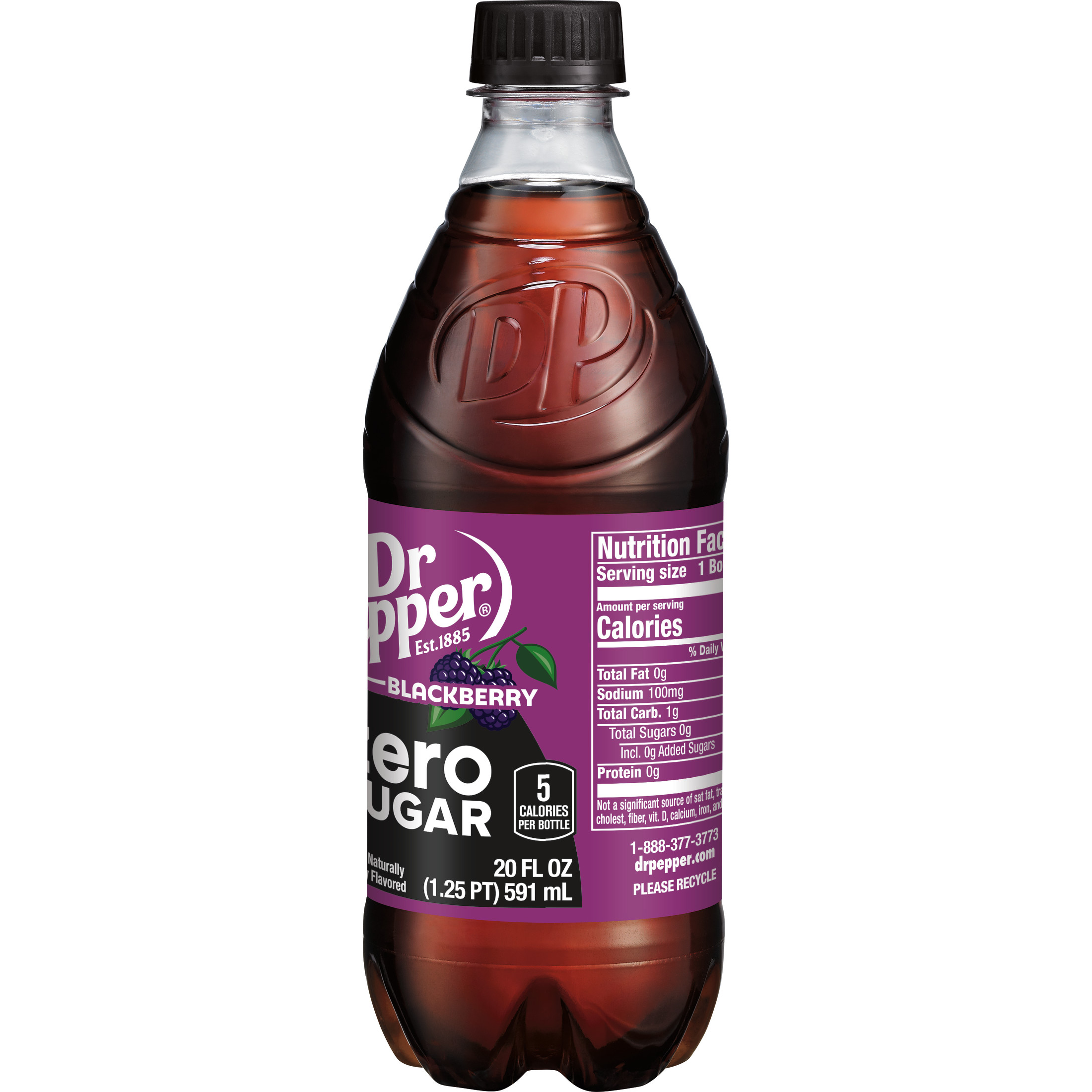 Dr Pepper Blackberry Zero Sugar Soda Pop, 20 fl oz, Bottle thumbnail 4
