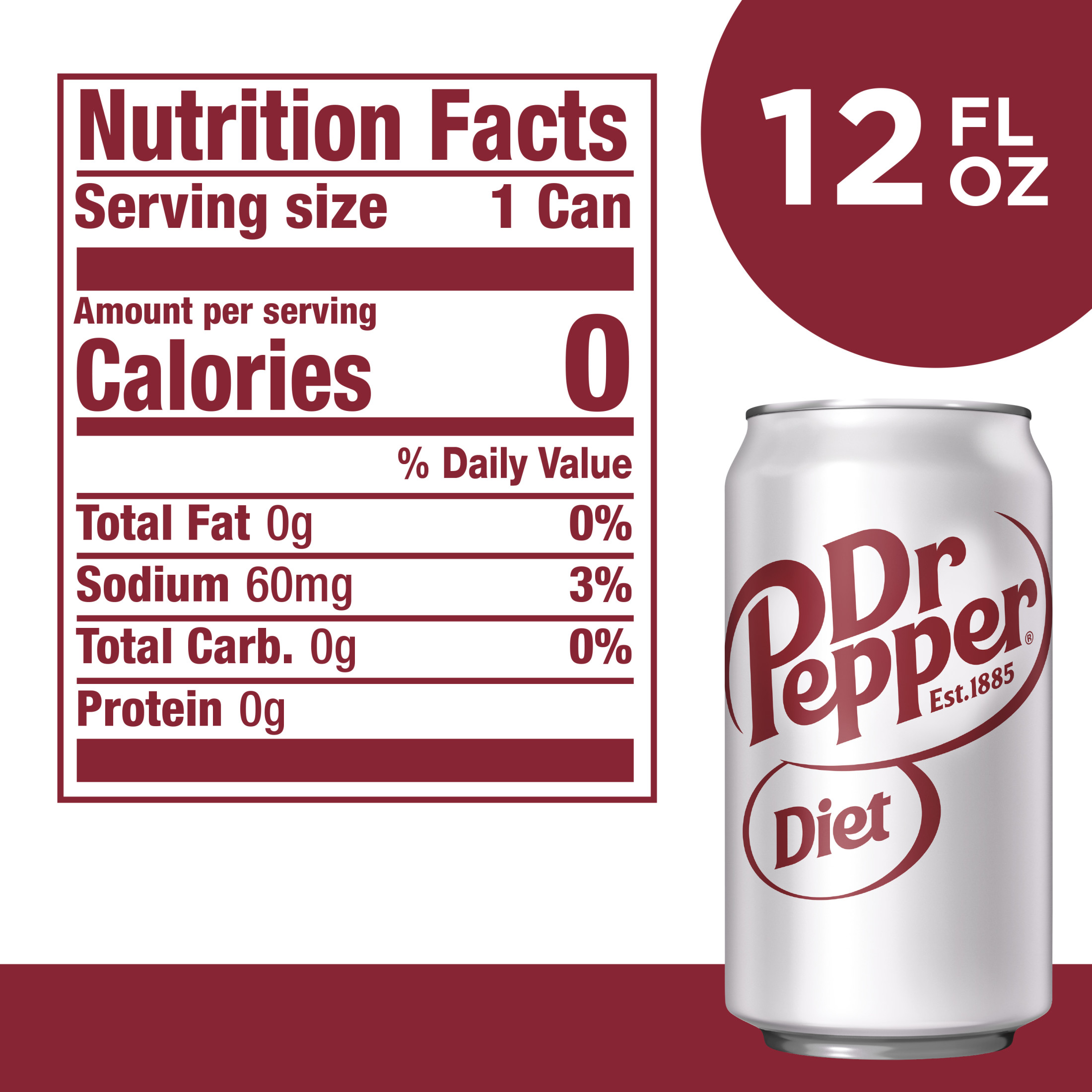 Diet Dr Pepper Soda Pop, 12 fl oz, 24 Pack Cans thumbnail 2