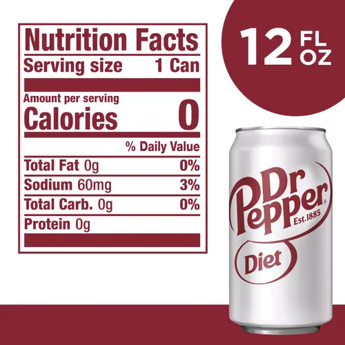 Diet Dr Pepper Soda Pop, 12 fl oz, 24 Pack Cans thumbnail 2