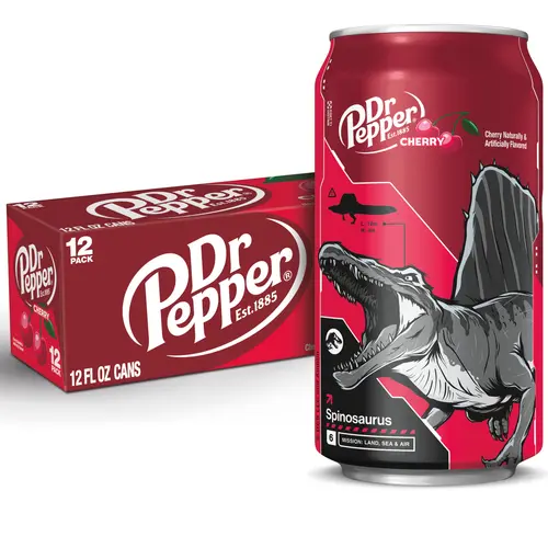 Dr Pepper Cherry Soda Pop, 12 fl oz, 12 Pack Cans, Jurassic World Rebirth Limited Edition thumbnail 2