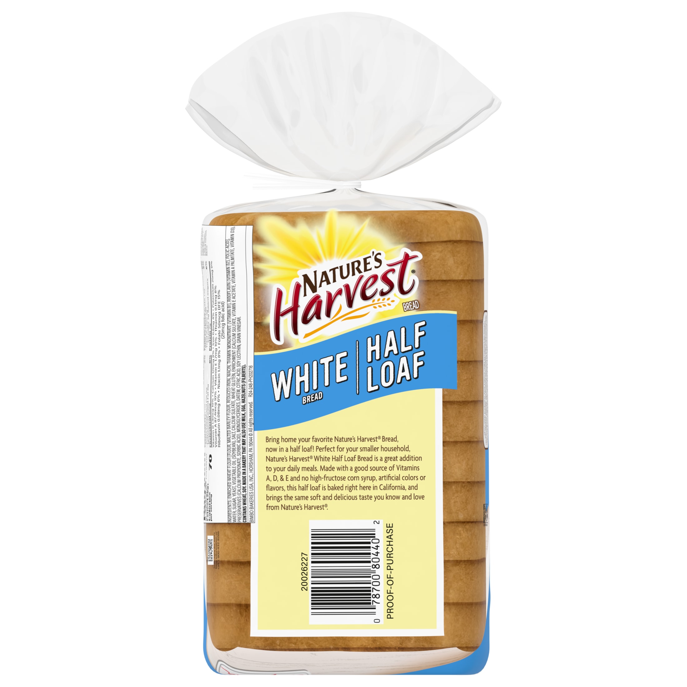 Nature's Harvest White Bread, Half Loaf, 12 oz, Bread, Bag thumbnail 4